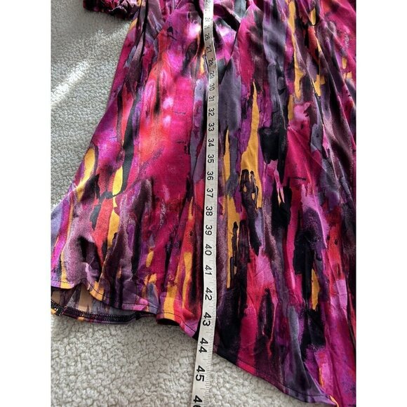 London Times Twisted Front 3/4 Sleeve A-Line Dress Berry Multi Print Size 16 - Picture 13 of 16